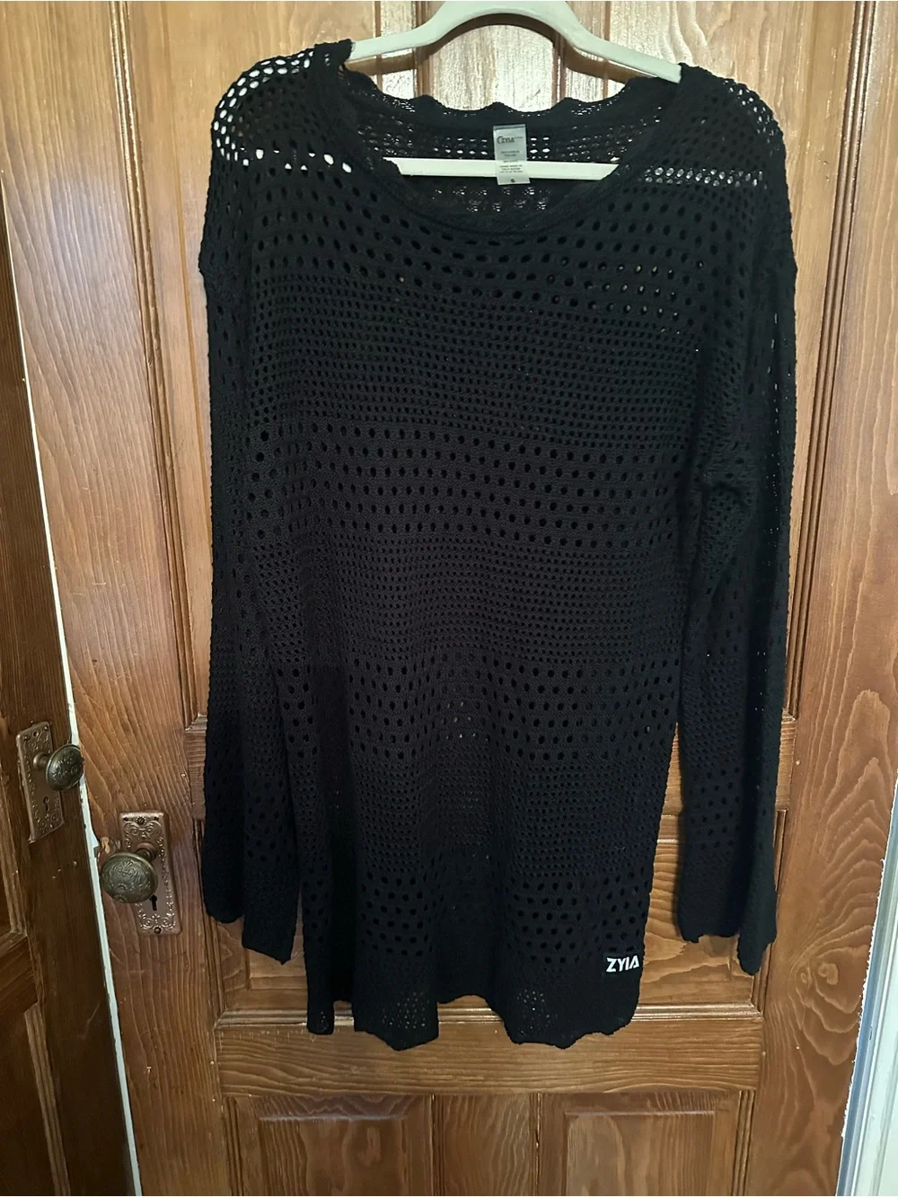 ZYIA Black Open-Weave Crewneck Swim Cover Up